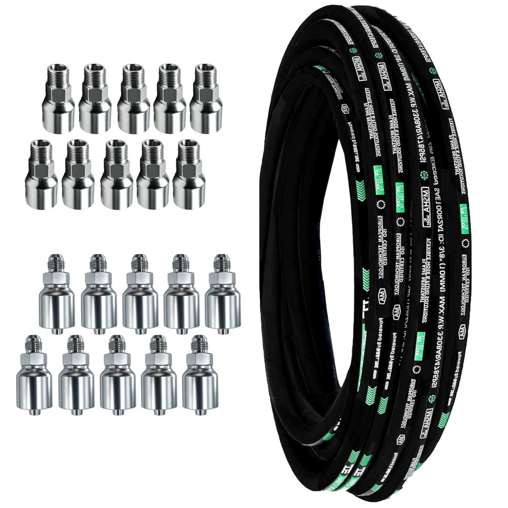 100ft 3/8 Smooth hydraulic hose 20PCS Two Types NPT/JIC Male hydraulic fittings