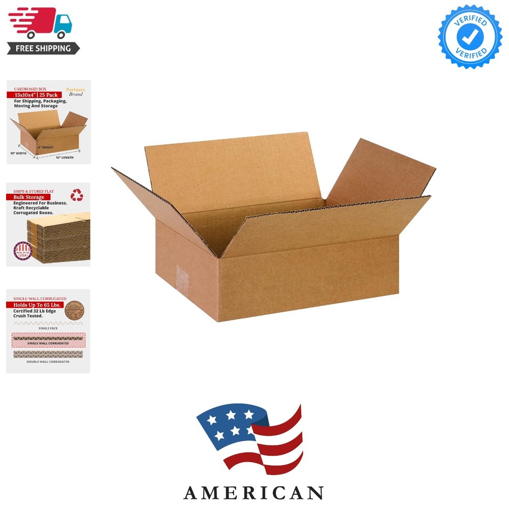 13 x 10 x 4 Corrugated Cardboard Boxes, Flat 13″L x 10″W x 4″H, Pack of 25 | …