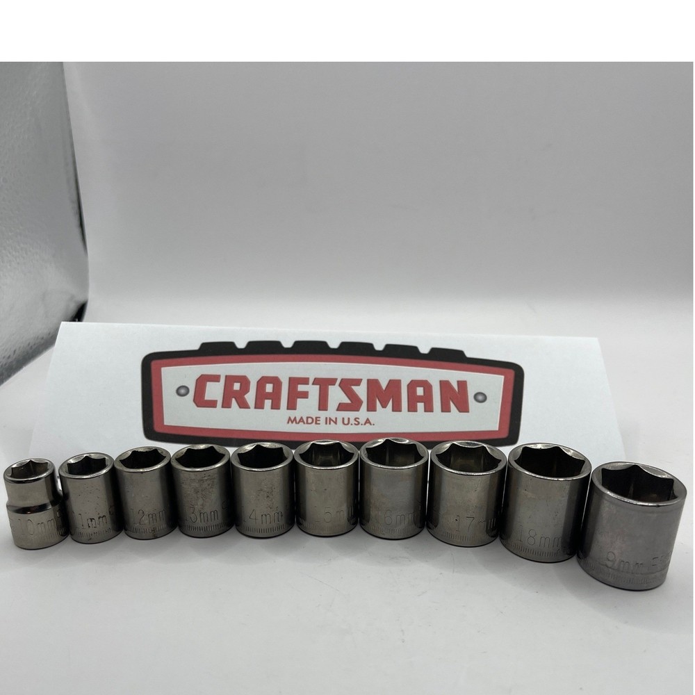Craftsman 10pc Metric 6 Point Socket Set 10mm-19mm 3/8 Drive Made in USA Vintage