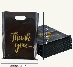 Black Gold Thank You Bags Business Retail Party Plastic Shopping 8”x12”in 100PCS