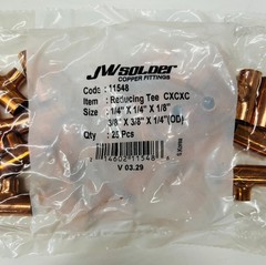 JW Solder Copper Reducing Tee 1/4 x 1/4 x 1/8 CxCxC | 25 Pack