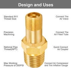 Pack of 4 Brass Schrader Valves for 1/8″ NPT Connection – 200 PSI