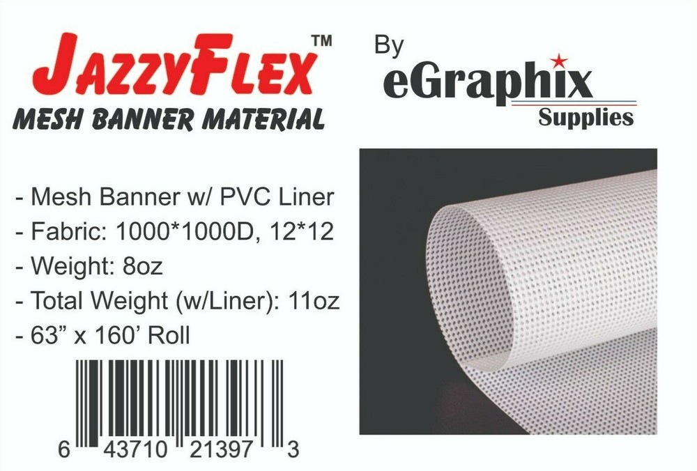 Mesh Banner Material w Liner, 1000×1000, White 63 in x 160 ft Roll