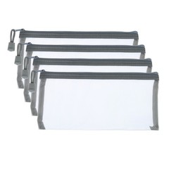 4Pcs Mesh Zipper Bags, B6 Travel Cases Nylon Makeup Pouches, Gray