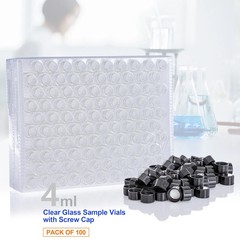 4ml Clear Glass Vials w/ Screw Caps Small Liquid Sample 1 Dram Sample Vial 100x
