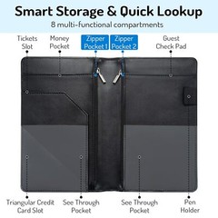 Server Book with 2 Zipper Pockets Leather Server Books for Waitress