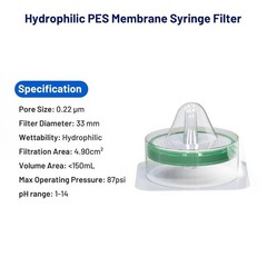 Sterile Syringe PES (Polyethersulfone), Hydrophilic Filtration, 33mm8592