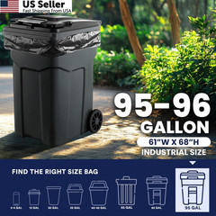 Plasticplace 95-96 Gallon Garbage Can Liners 1 Count (Pack of 25), Black