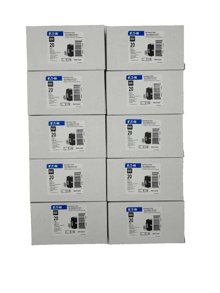 (10) NEW Eaton BRN120AF Combination AFCI Circuit Breaker 20A 1-Pole 120VAC