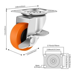 4PCS 2.5″ Heavy Duty Caster Wheels with Brake, Swivel PU Locking Castors Set