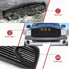 Front Horizontal Grille 2006-2008 Ram 1500 ABS Big Horn Style w/Lights Black