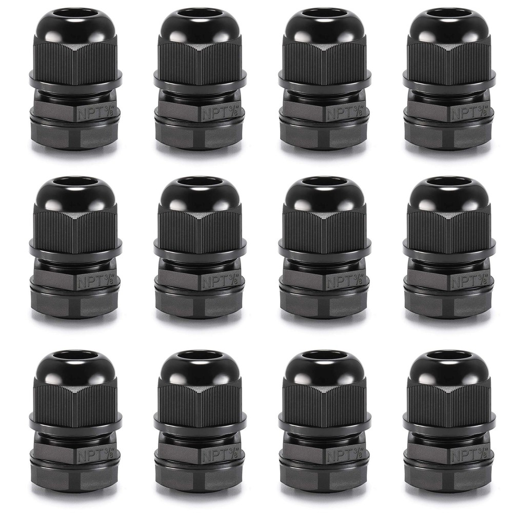 12pcs 3/8″ NPT Cable Gland Waterproof IP68 Nylon Cable Pass Through Cord Grip