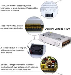 Compact 360W AC to DC Adapter with Adjustable Voltage for Electronics Safety