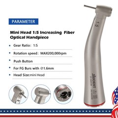 SANDENT 1:5 LED Increasing Contra Angle Handpiece Push Button Fiber Optic Dental