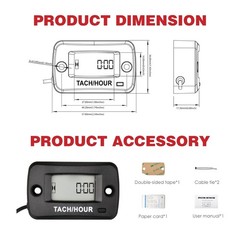Tach Hour Meter Digital LCD Inductive Tachometer Timing Self-Powered IP68 Retail