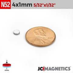 4mm x 1mm 5/32″x1/32″ N52 Rare Earth Neodymium Small Thin Magnet Disc 4x1mm
