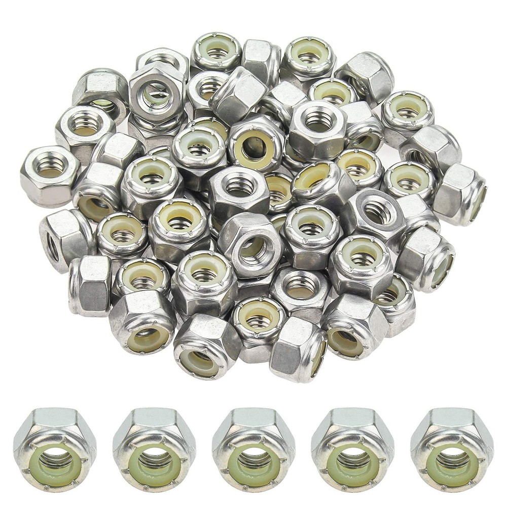 60 Pieces 1/4″-20 Nylon Insert Hex Lock Nuts, 304 Stainless Steel