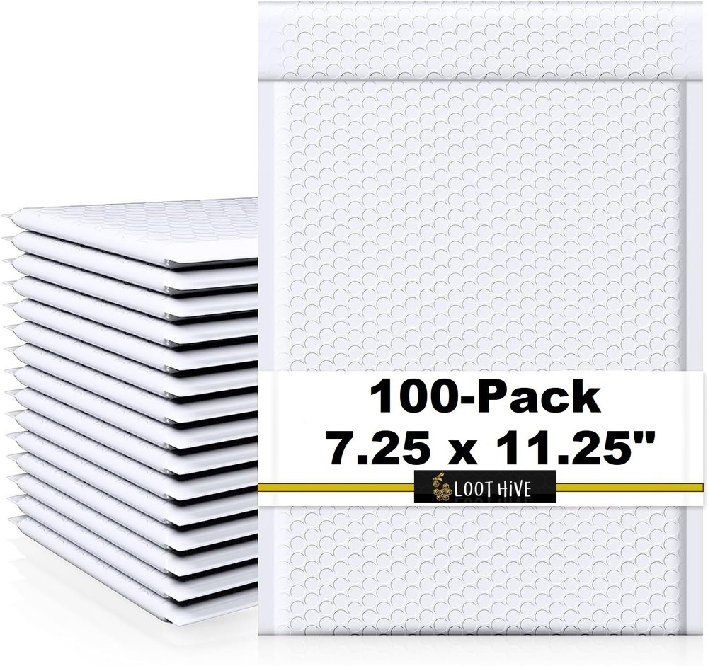 100-Pk WHITE 7.25 x 11″ Padded POLY BUBBLE MAILER #1 shipping DVD game envelope