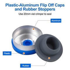 100 Pack 10ml Glass Vials w/ Plastic-Aluminum Flip Off Caps and Rubber Stoppers