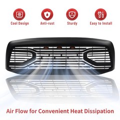Front Horizontal Grille 2006-2008 Ram 1500 ABS Big Horn Style w/Lights Black