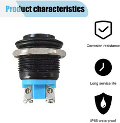 2PCS 19mm Momentary Horn Push Button Switch- 12V SPST 1NO Round Black&Blue