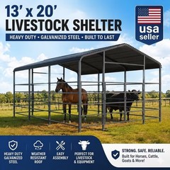 13×20 Ft Farm Livestock Shelter, Heavy Duty Galvanized Steel for Cattle & Horses