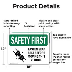(2 Pack) Fasten Seat Belt Before Moving Vehicle OSHA Safety First Sign Decal