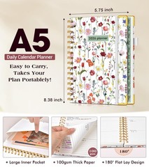 2026 Hardcover Weekly Monthly Planner A5 Spiral Agenda Wildflower Cover