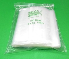 100 Reloc Zippit Bags 9×12 Clear 4mil Thick Reclosable 9″x 12″ Poly Top Lock Bag