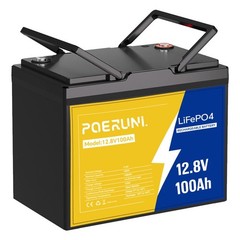 POERUNI 12V 100Ah LiFePO4 Deep Cycle 15000+ Lithium Battery Built-in BMS RV NEW