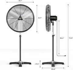 ROVSUN 30Inch Industrial Pedestal Fan 8600CFM Adjustable Height
