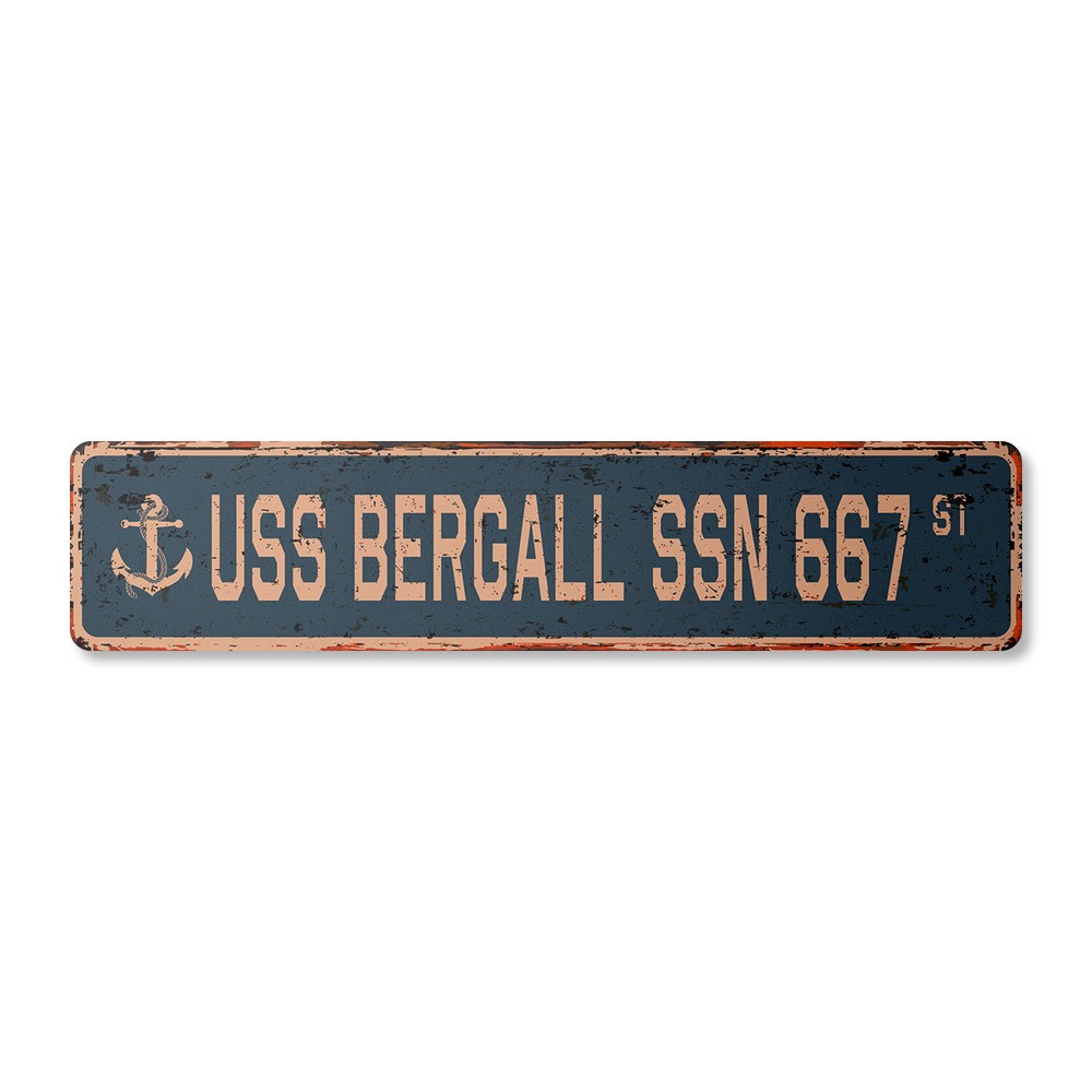 USS BERGALL SSN 667 Vintage Street Sign us navy ship veteran sailor rustic gift