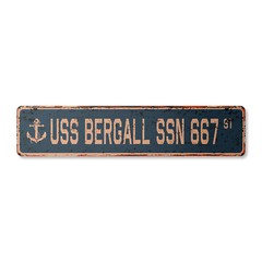 USS BERGALL SSN 667 Vintage Street Sign us navy ship veteran sailor rustic gift