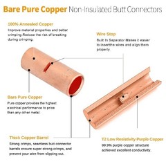 6PCS 0 Gauge Butt Connectors 1/0 AWG Uninsulated Crimp Splic Size: 0 (1/0) AWG