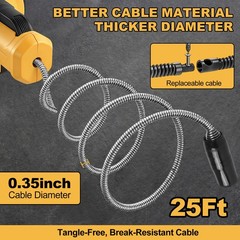 New 21V Electric Drain Auger Auto-Feed 25ft Plumbing Snake for 3/4″-3.55″ Pipes