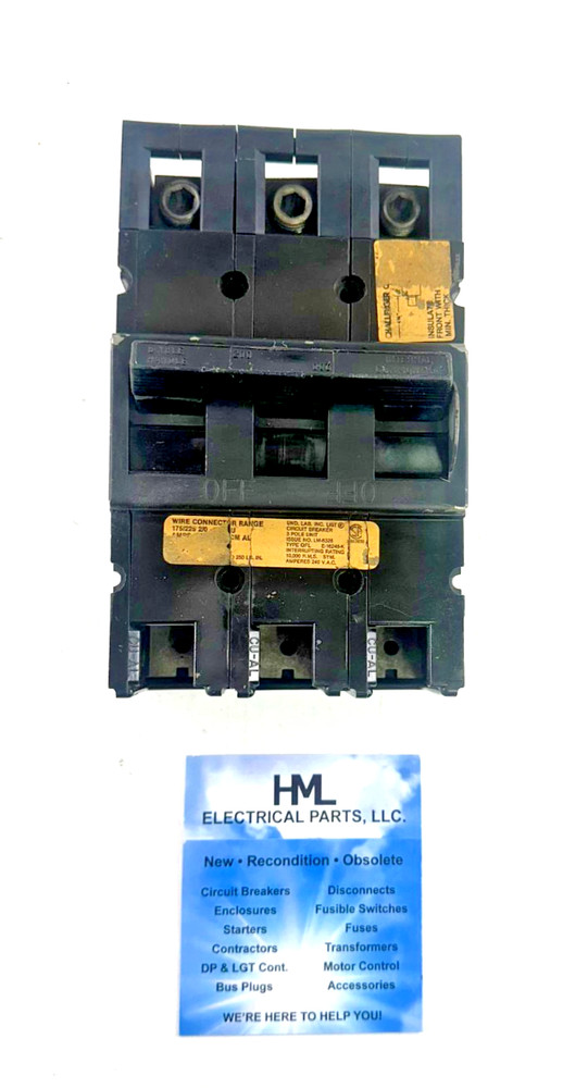 CHALLENGER (ZINSCO) QFL23200, 200A, 240V, 3 POLE CIRCUIT BREAKER *RECONDITIONED