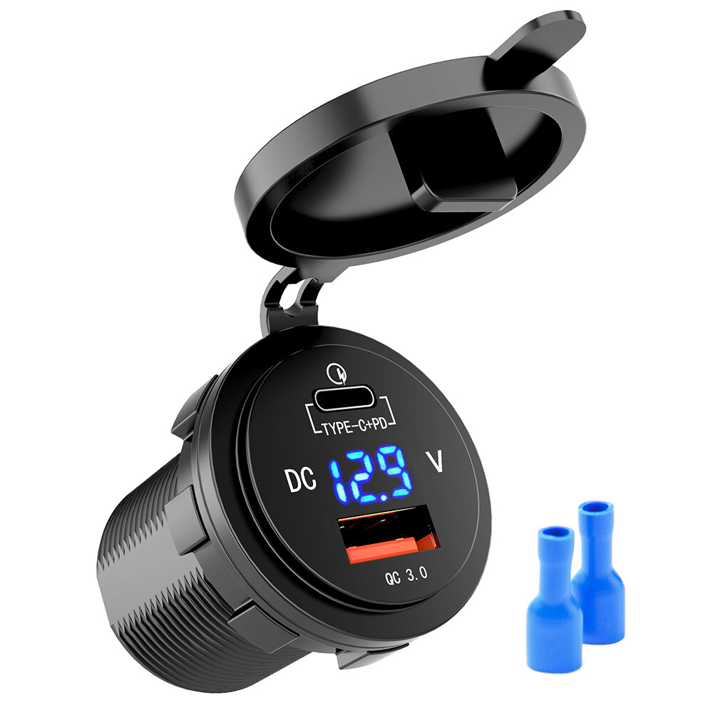 2Port USB Fast Car Charger Socket Adapter 12V LED Digital Voltmeter For Car