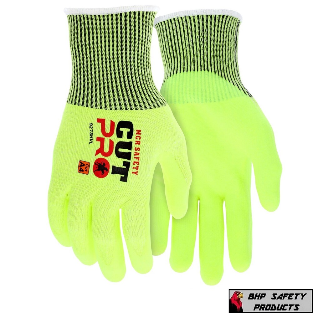 ANSI A4 Cut Resistant Gloves, 13 Gauge Hi-Visibility Shell, Nitrile Coated Palm