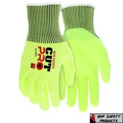 ANSI A4 Cut Resistant Gloves, 13 Gauge Hi-Visibility Shell, Nitrile Coated Palm