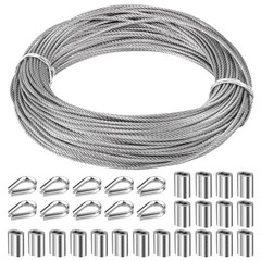 1/8″ Stainless Steel Cable 100ft Wire Rope Metal Cable with Loop Sleeve and S…