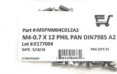 (25) M4-0.7 x12 Stainless Steel Phillips Pan Head Machine Screw DIN7985 A2 M4x12