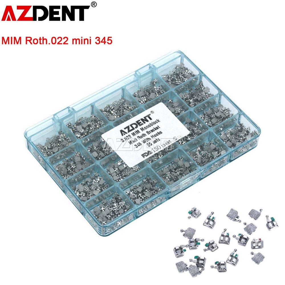 AZDENT Dental Orthodontic Brackets Braces MINI Roth.022 Hooks 345 MIM Monoblock