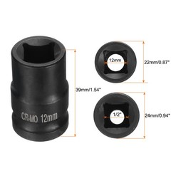 4 Point Square Socket 1/2″ Drive 12mm Metric CR-MO Square Impact Wheel Socket