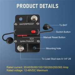80A AMP Circuit Breaker Fuse 12-48V DC Car Boat Manual Reset Switch IP67