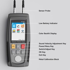 2.5MHz Ultrasonic Thickness Gauge Min/Max 1500 Sets Data Storage 0.04 – 11.81 in