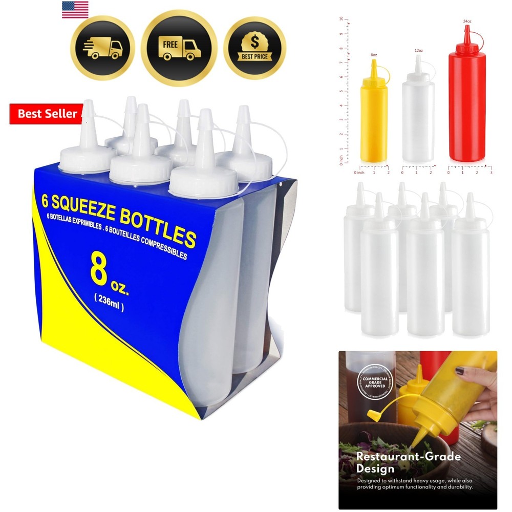 Plastic Squeeze Bottles 8 oz Clear Pack of 6 Leak Resistant BPA Free Reusable
