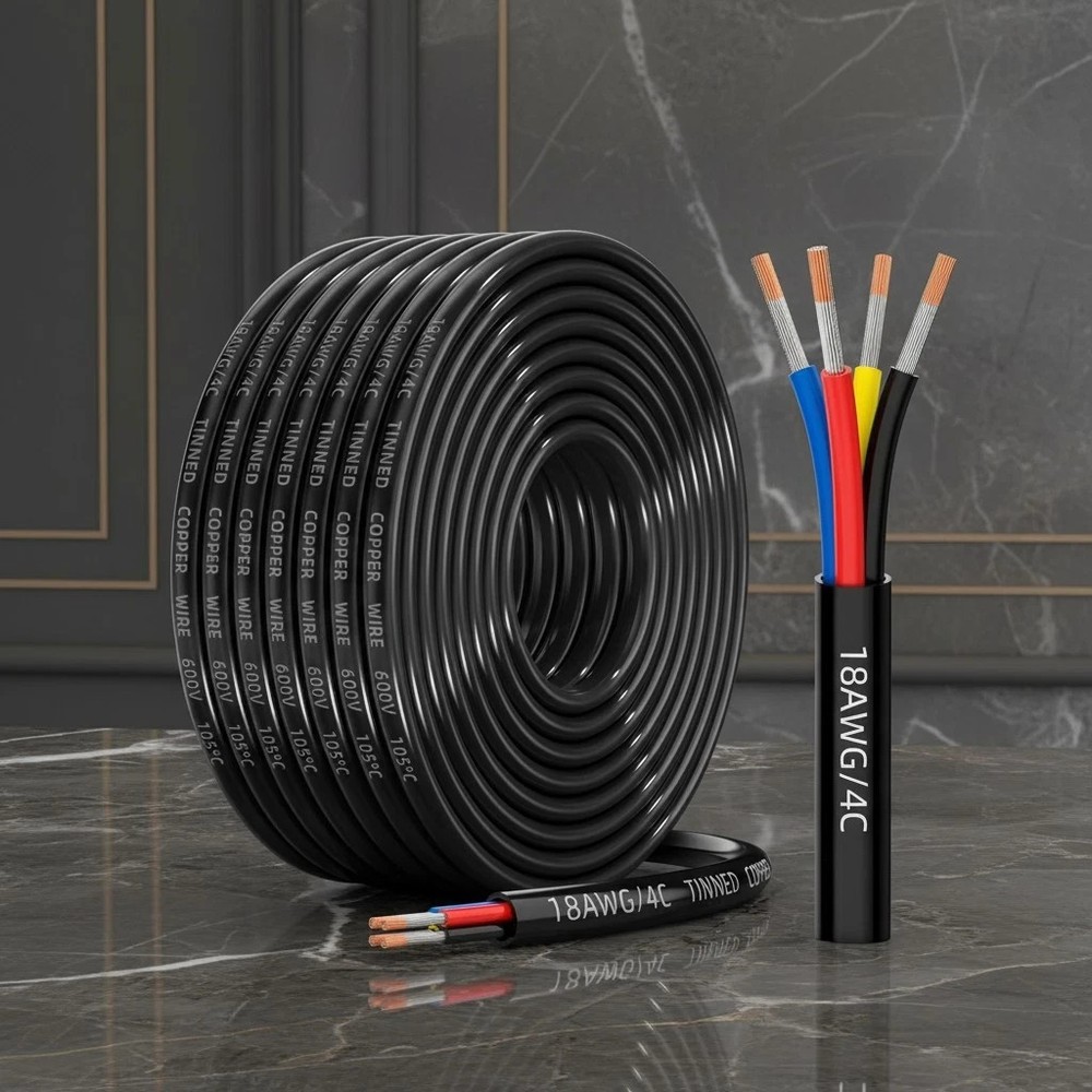 Electrical Wire 18 Gauge 4 Conductor Waterproof Marine Solar Black Cable RV 30ft