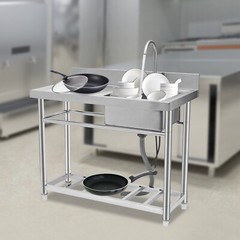 Freestanding 201 Stainless Steel Kitchen Sink With Faucet & Storage Shelf