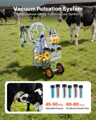Electric Cow Milking Machine, 6.6 Gal / 25 L 304 Stainless Steel Bucket, Food-Gr