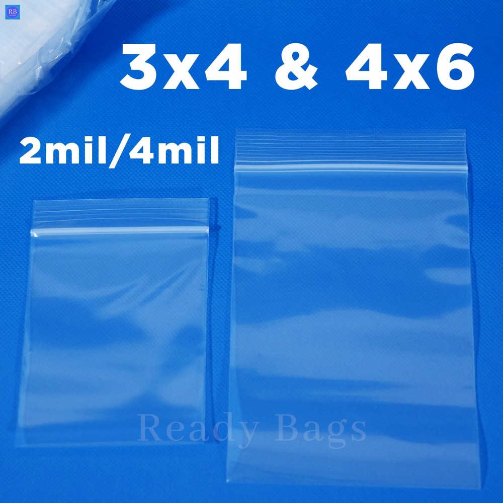 Clear Small Zip Lock 3″x 4″ 4″x 6″ Plastic Bags 2Mil Reclosable Jewelry Baggies